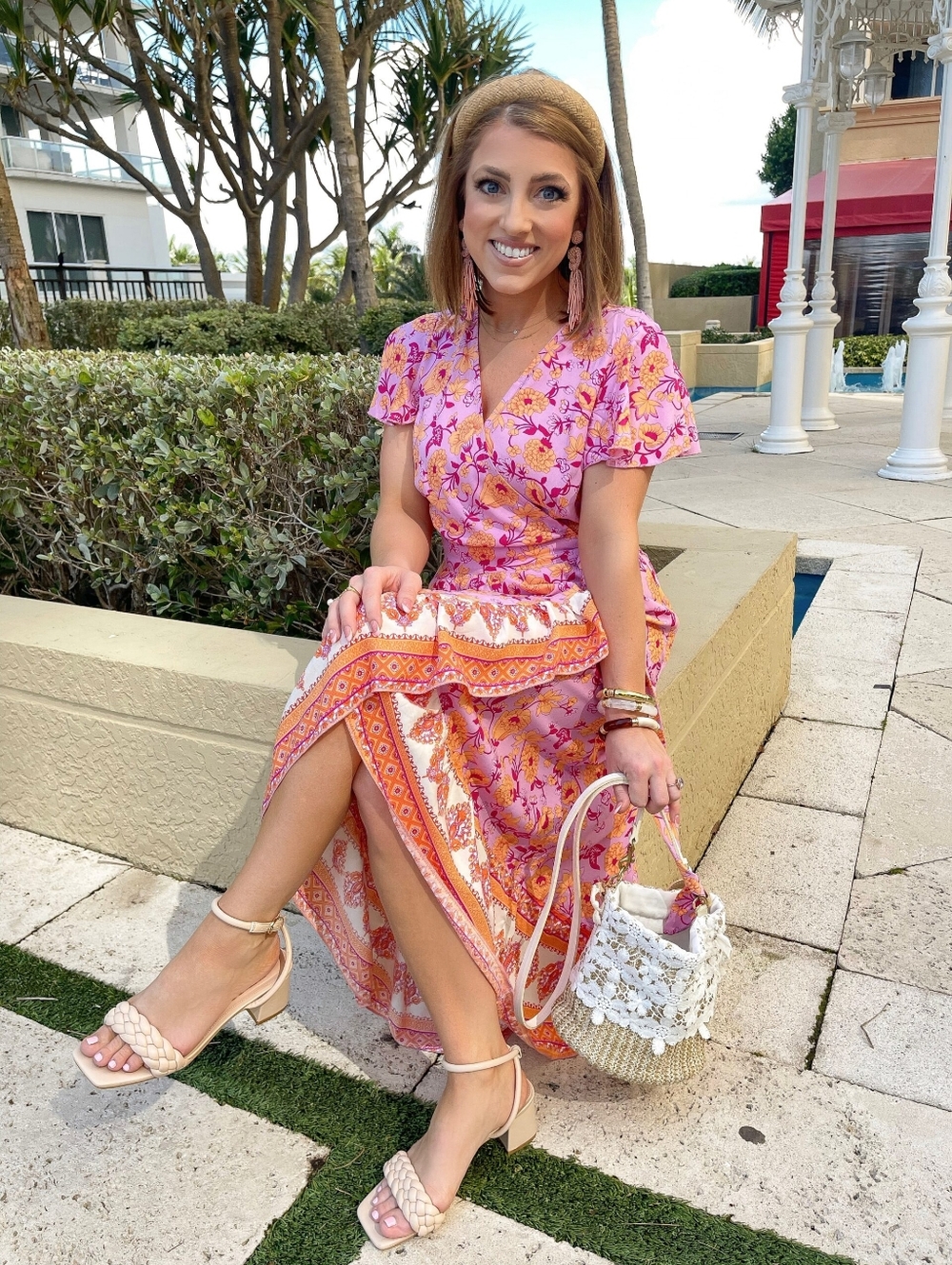 Vibrant Floral High Low Dress in Purple and Orange
